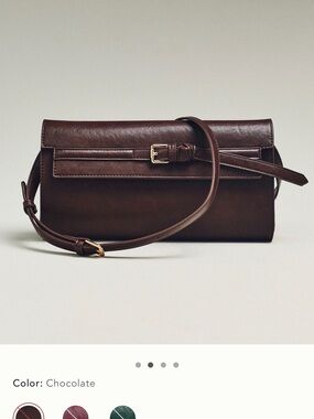 New Anthropologie Structured Belted Crossbody Bag clutch brown faux leather